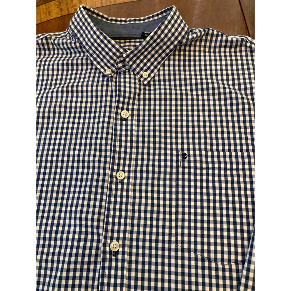 IZOD Mens Gingham Button Down Shirt Navy Blue White XL 45BW463410 Stretch
